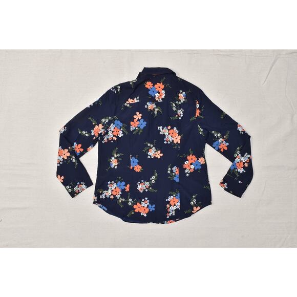 Michael Kors Women's Blue Floral Long Sleeve Full Zip Blouse Regular Size L Poly - Picture 8 of 8